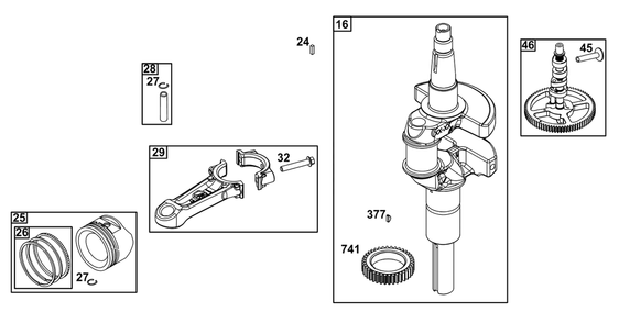 Crankshaft Group Diagram and Parts List for 44X977-0012-G1  Briggs and Stratton Engine